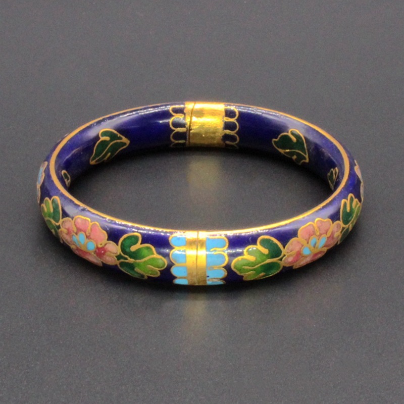 北京景泰蓝老货饰品手饰传统铜胎掐丝珐琅（银蓝）扁开口手镯