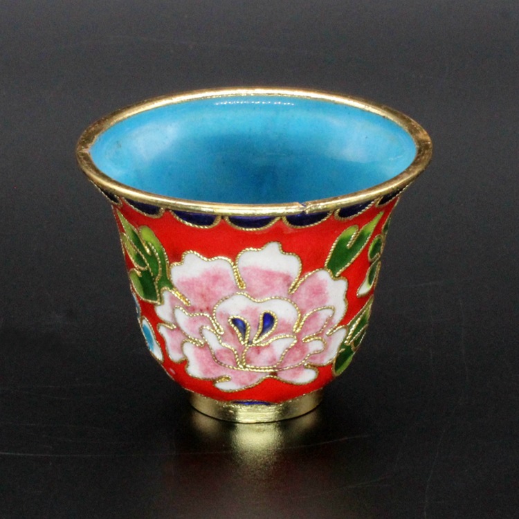 纪念收藏北京景泰蓝外贸库存老货掐丝珐琅花丝银蓝摆件小酒杯