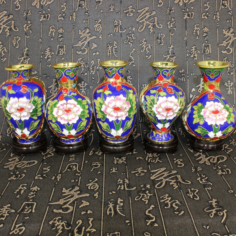 北京景泰蓝外事商务工艺礼品掐丝珐琅（花丝银蓝）4寸金底套五