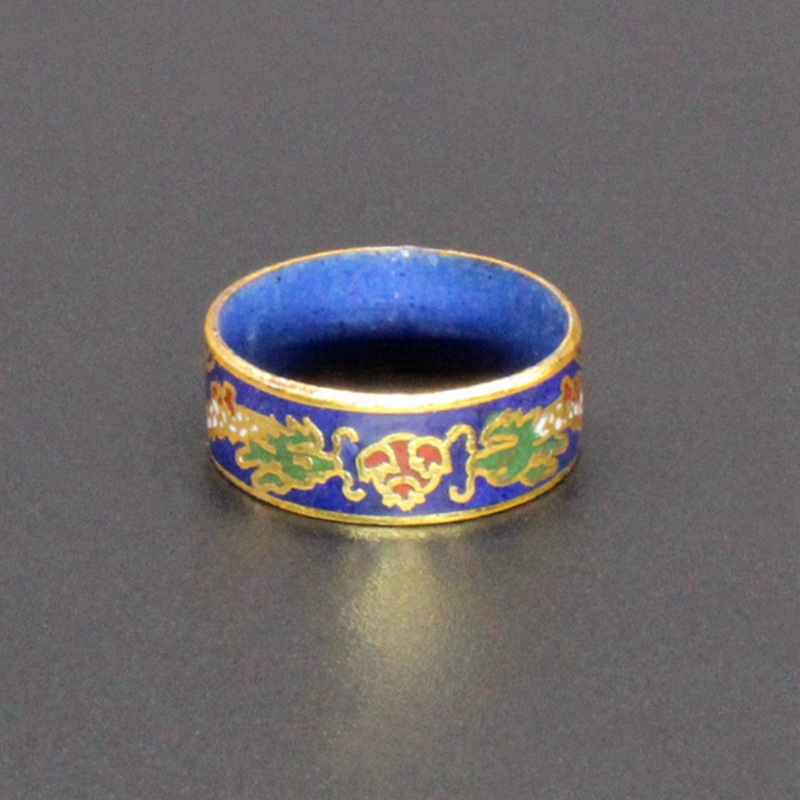 纪念收藏北京景泰蓝老货饰品手饰指环冲压珐琅双龙花纹戒指