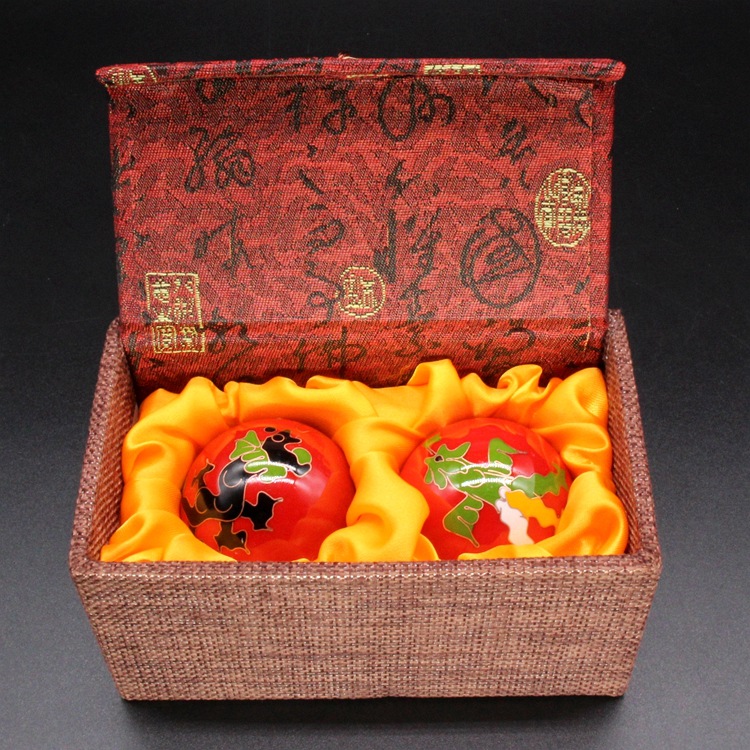 北京景泰蓝工艺文化礼品麻布盒装掐丝珐琅中老年保健按摩健身手球