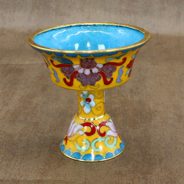 景泰蓝藏传佛教密宗法器传统铜胎掐丝珐琅磨光小号酥油灯长明灯