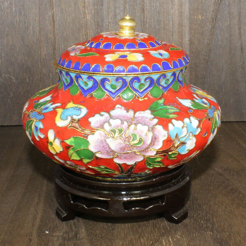 纪念收藏北京景泰蓝外贸库存老货掐丝珐琅花丝银蓝摆件5寸如意罐