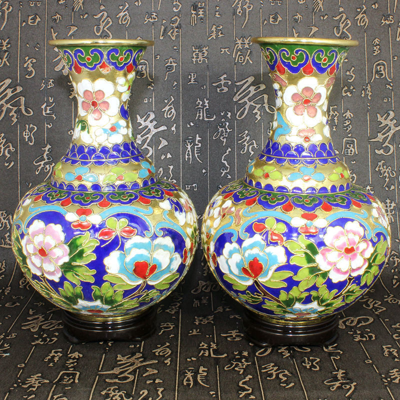 北京景泰蓝工艺礼品花瓶摆件掐丝珐琅（花丝银蓝）牡丹花留香瓶