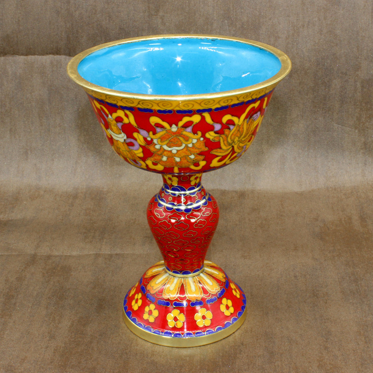 景泰蓝藏传佛教密宗法器传统铜胎掐丝珐琅磨光6寸酥油灯长明灯