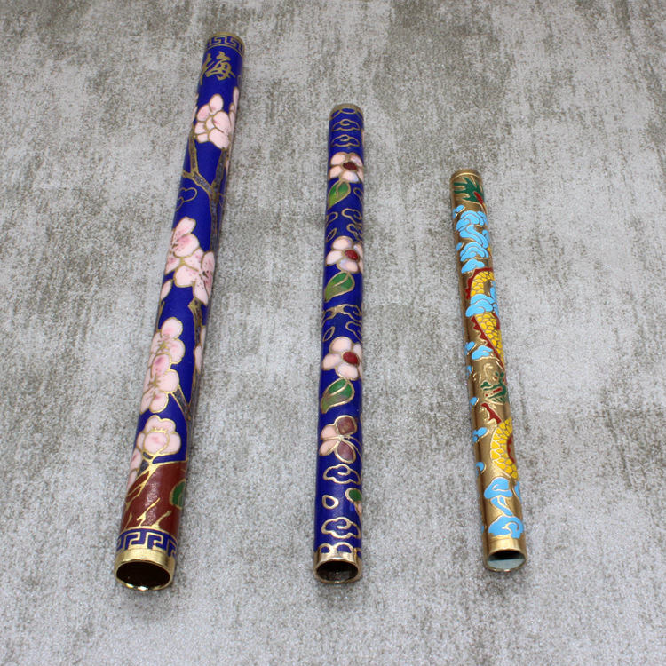 生产定制传统景泰蓝烧蓝冲压珐琅民族风毛笔配件各种规格笔杆