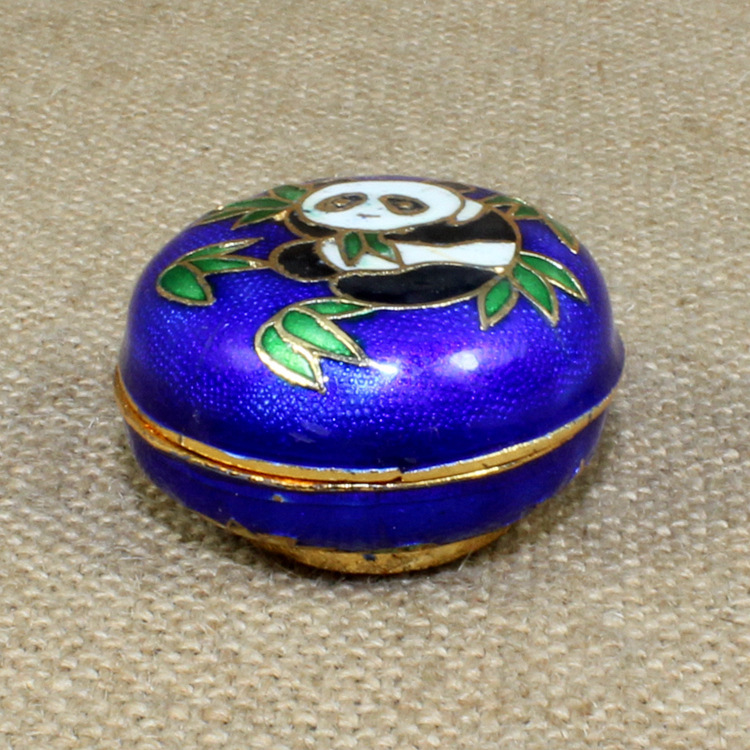 北京景泰蓝民族风旅游纪念礼品冲压珐琅（银蓝）磨光圆形首饰盒