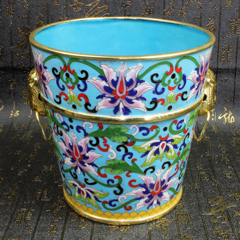 北京景泰蓝老货传统铜胎掐丝珐琅装饰盆景磨光7寸虎头花盆