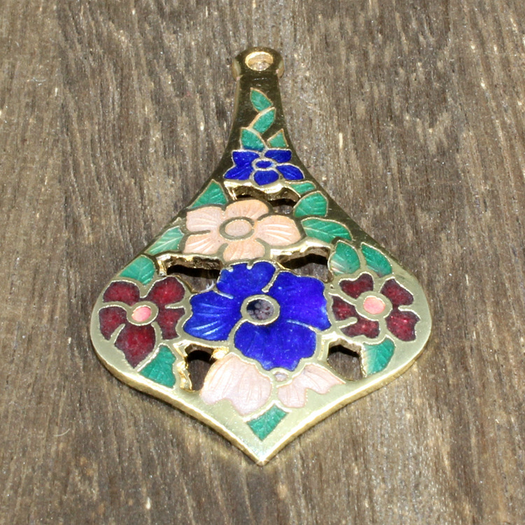 传统景泰蓝烧蓝DIY饰品配件吊坠冲压珐琅（七宝烧）45*25挂件013