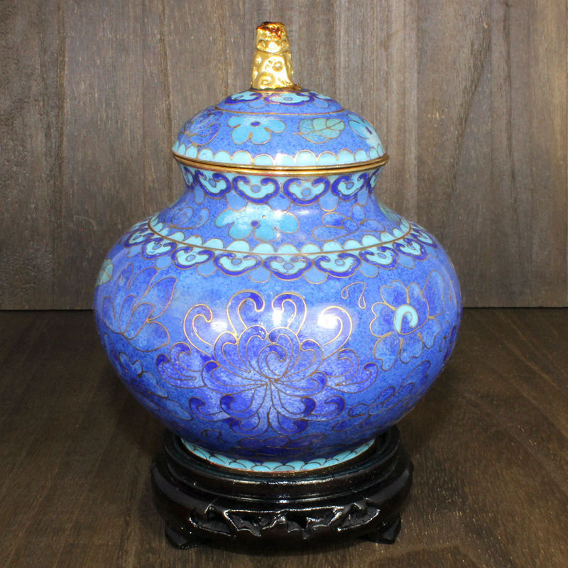 北京景泰蓝八十年代老货传统铜胎掐丝珐琅摆件磨光小狮顶罐