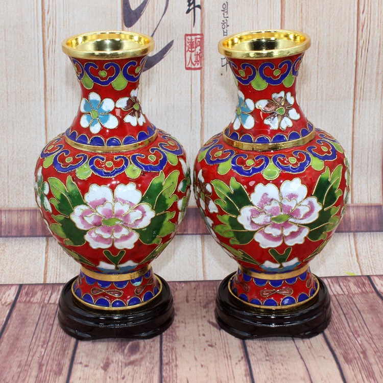 北京景泰蓝工艺礼品花瓶摆件掐丝珐琅花丝小号蓝底牡丹周器磊瓶