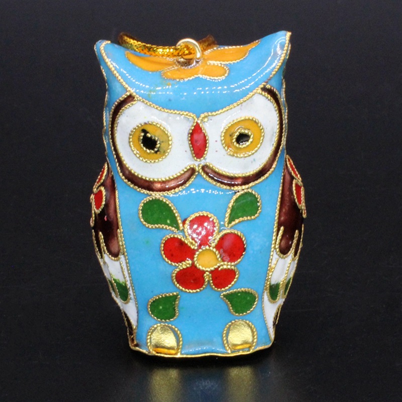 北京景泰蓝外事商务工艺礼品挂件掐丝珐琅（花丝银蓝）猫头鹰