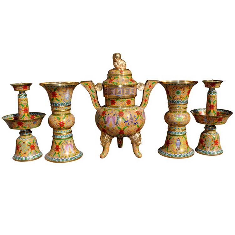 景泰蓝佛堂祭祀法器传统铜胎掐丝珐琅磨光佛前泰山五供五献