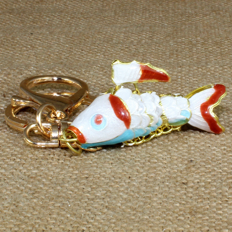 北京景泰蓝民族风工艺文化小礼品冲压软珐琅（滴油）鲤鱼钥匙扣