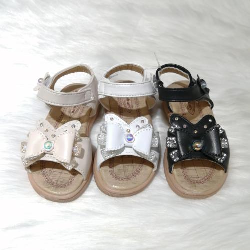 Children Girl Bowknot Color Small Pearl Soft Bottom Non-Slip Breathable Velcro Sandals Baby Girl Sandals