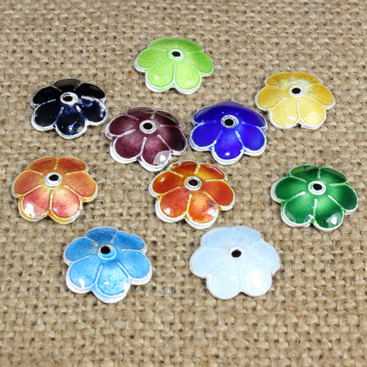 传统景泰蓝烧蓝DIY饰品配件花片帽盖冲压珐琅（银蓝）8#花托