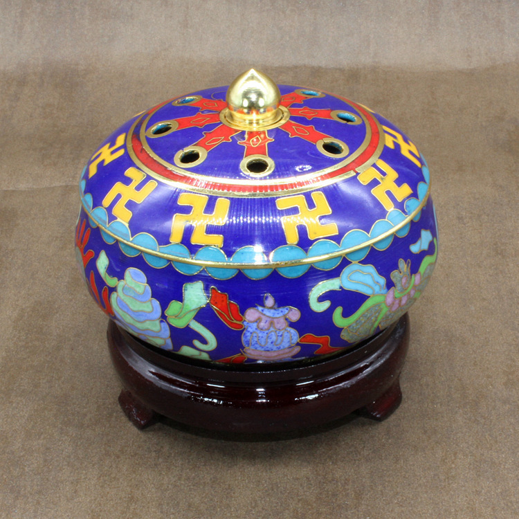 景泰蓝居室添香佛具法器传统铜胎掐丝珐琅磨光佛字香薰炉精油炉
