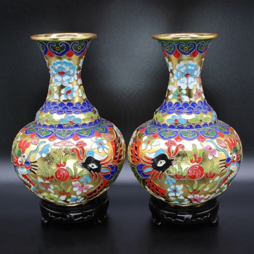 Beijing Cloisonne Craft Gift Vase Decoration Cloisonne Enamel （Filigree Silver Blue） Dragon and Phoenix Fragrance Bottle