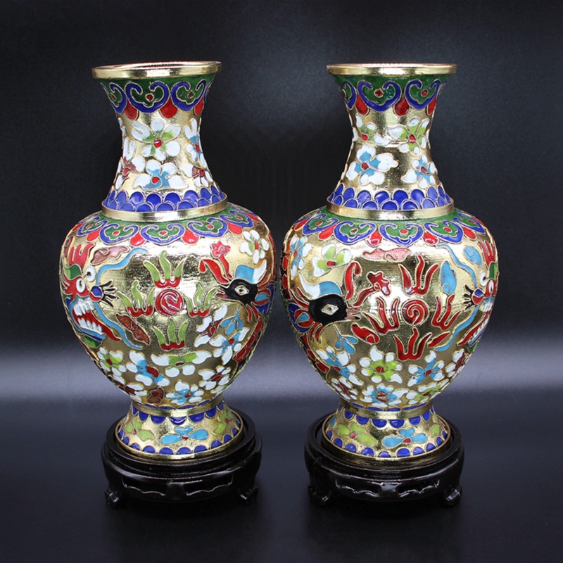北京景泰蓝工艺礼品花瓶摆件掐丝珐琅花丝小号龙凤周器磊瓶
