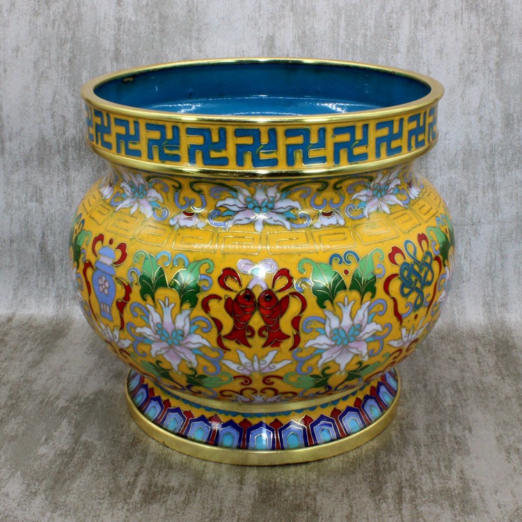 景泰蓝藏传佛教密宗法器传统铜胎掐丝珐琅磨光8寸八吉祥香炉