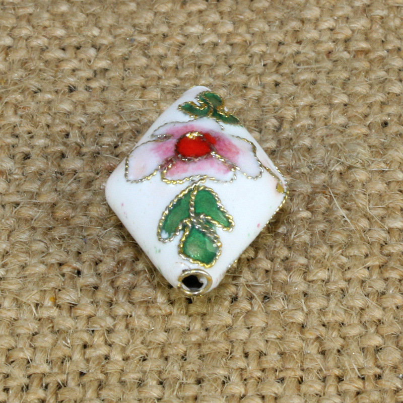 传统景泰蓝DIY饰品配件背云隔珠掐丝珐琅（花丝银蓝）20*14菱形块