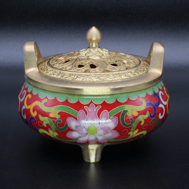 景泰蓝居室添香佛具法器传统铜铸掐丝软珐琅仿古双耳熏香炉