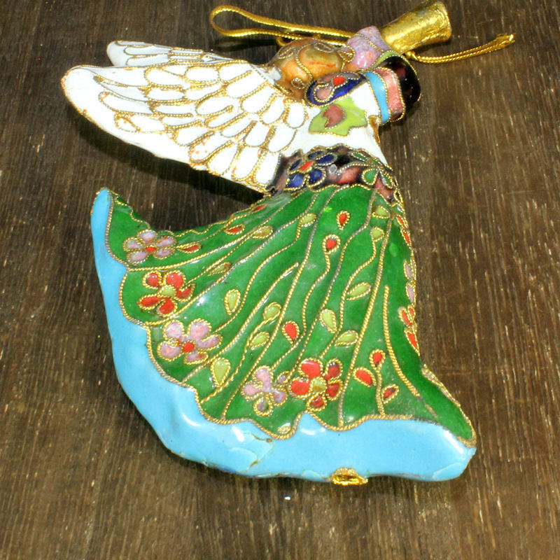 纪念收藏北京景泰蓝外贸库存老货掐丝珐琅花丝银蓝挂件大天使