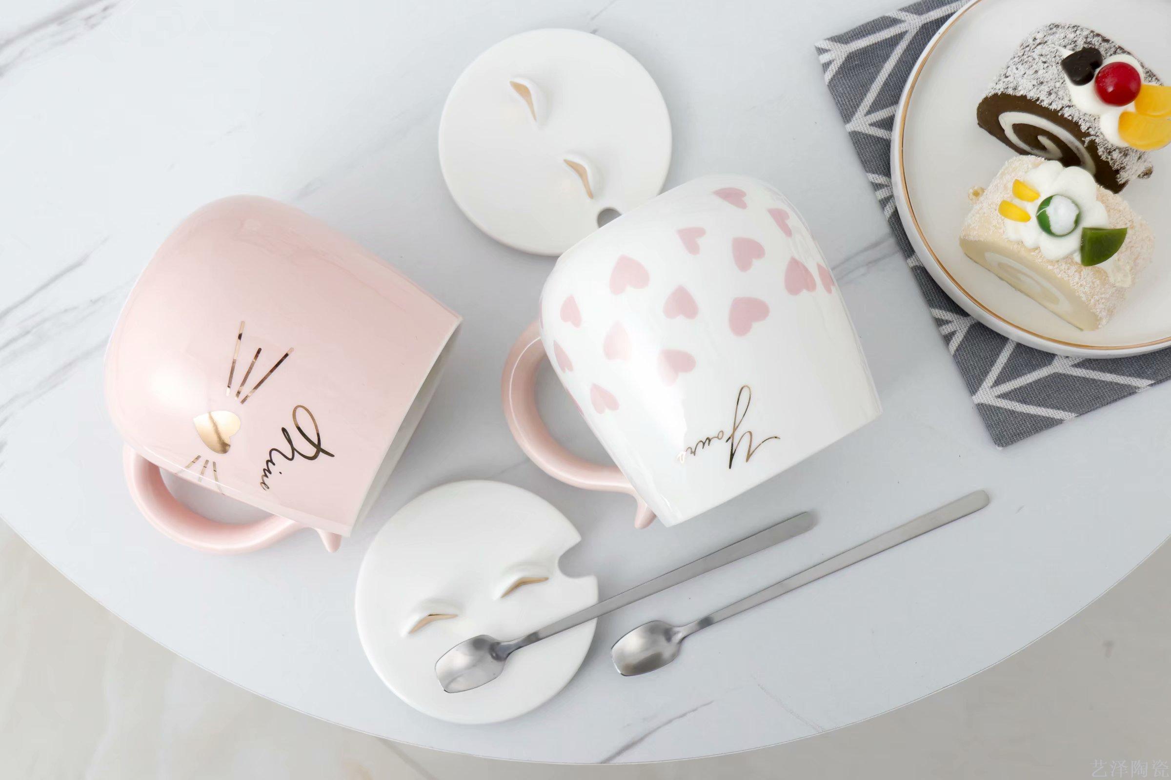 可爱小猫描金色釉陶瓷杯