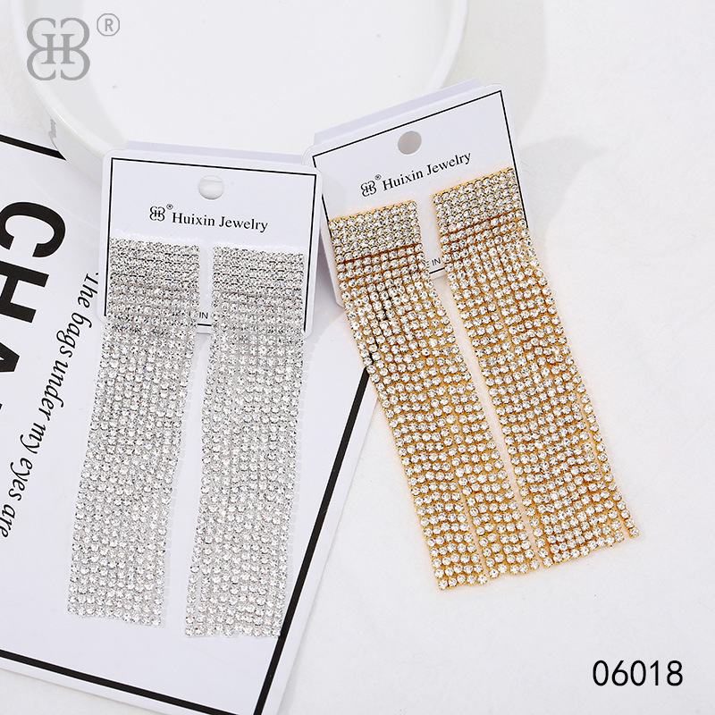 厂家直销水钻银针耳环时尚网红风轻奢个性耳坠几何流苏首饰品耳钉