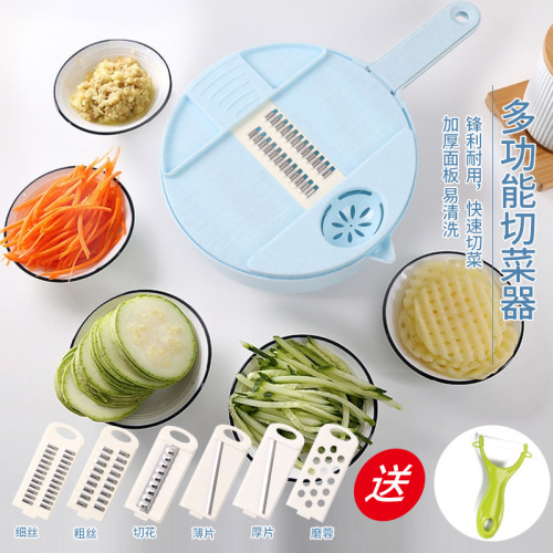 tiktok round wheat straw multi-functional 12-piece set kitchen shredded vegetable cutter with hand guard planer
