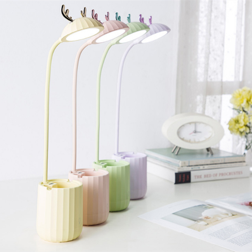 创意爆款鹿角LED笔筒触控台灯充电宝夜灯触控床头卧室折叠台灯