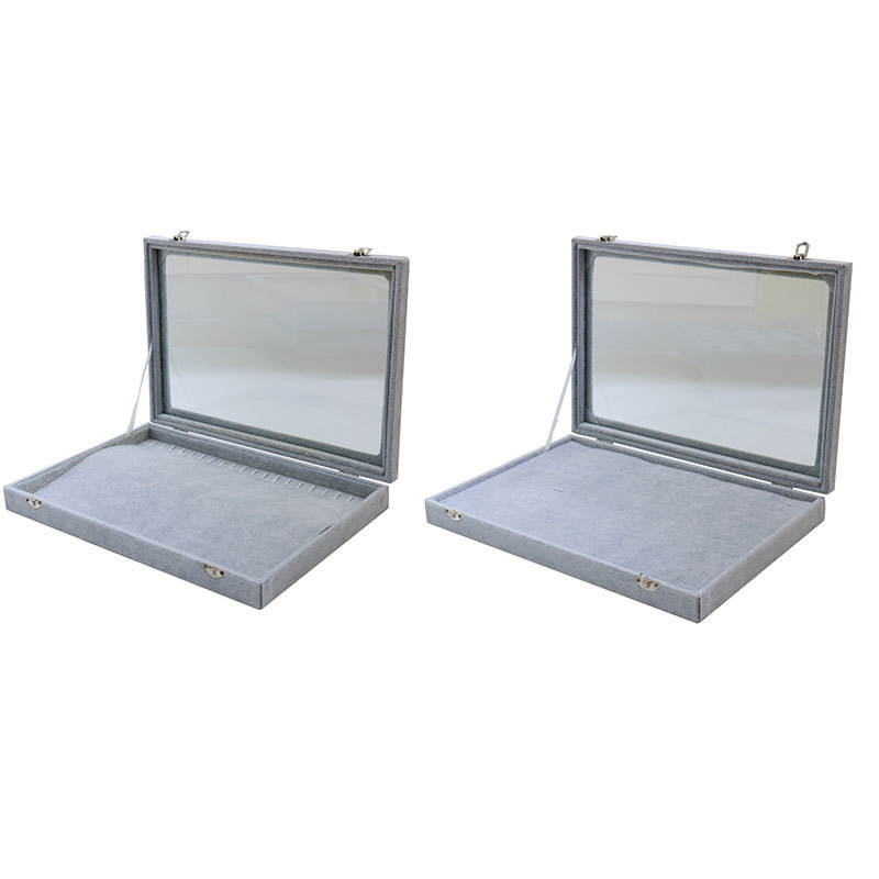 冰灰绒珠宝带透明盖饰品箱格子盘展示盘手镯吊坠戒指展示箱看货盘