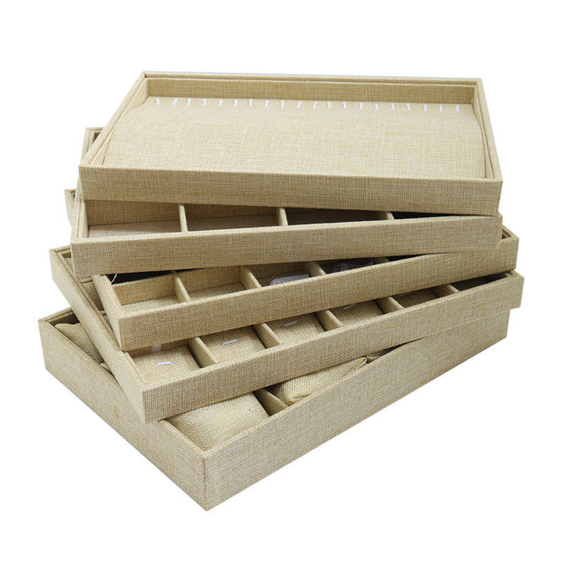 吊坠首饰盘戒指展示架项链饰品盘手镯收纳盒首饰盒12格子麻布盘