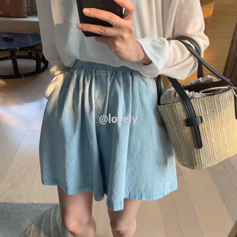 阔腿短裤女夏新款宽松高腰显瘦松紧腰简约ins潮显高休闲百搭热裤