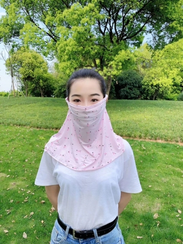 ice silk ear-hanging sunscreen mask women‘s neck protection summer thin veil mask with scarf cover mask integrated women‘s shawl