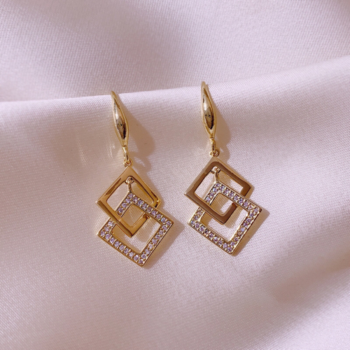 micro-inlaid simple geometric square popular earrings female korean elegant all-match earrings trendy earrings