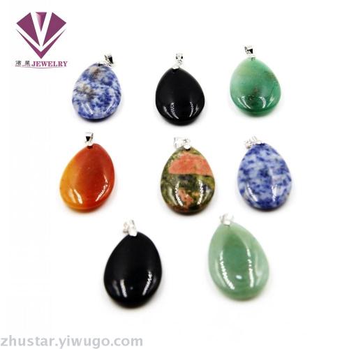 Natural Stone Flat Water Drop Pendant， Agate， Pink Crystal， Tigereye， Turquoise， Opal， Amethyst