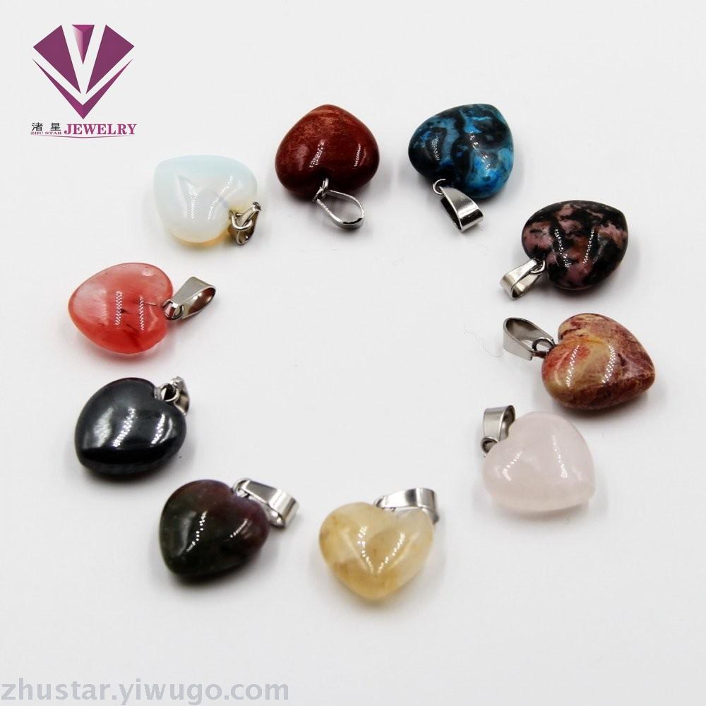 天然石爱心吊坠，玛瑙，虎眼石，松石，蛋白石，猫眼石，绿东棱玉