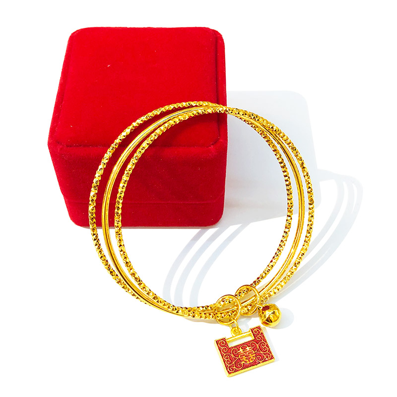 金沐首饰沙金三生三世手镯女999古法传承仿黄金色烧蓝24K时尚手环