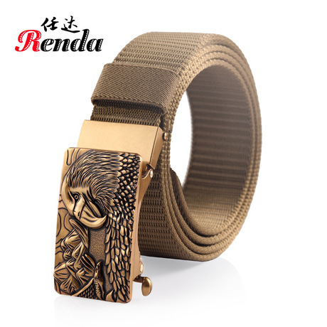 2020 Cross-Border New Arrival Nylon Waistband Toothless Adjustable Bronze Automatic Buckle Men‘s Casual Belt Factory Wholesale