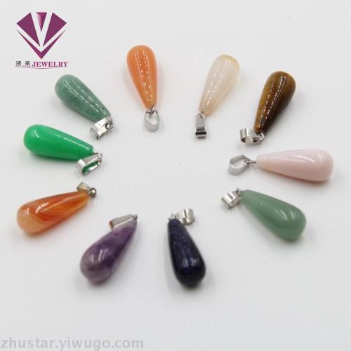 Natural Stone Length Water Drop Pendant， Agate， Pink Stone， Tigereye， Turquoise， Opal， Amethyst