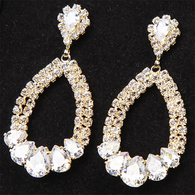 超闪镶钻满钻水滴形耳环女S925银针耳饰批发欧美夸张耳钉少女耳饰