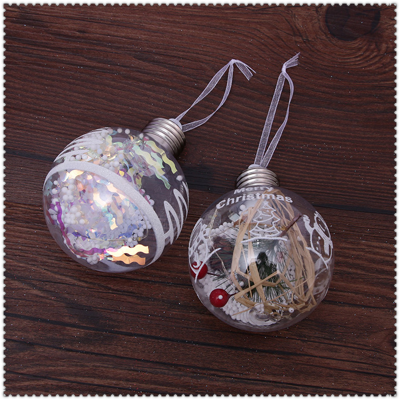 圣诞节装饰品吊球圆球发光圣诞球圣诞树装饰挂件透明球塑料球闪光