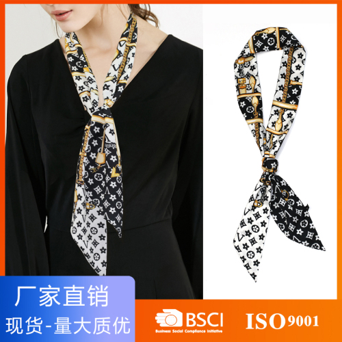 summer thin fashion all-match silk-like printed small scarf sunscreen diagonal scarf double-sided printed women‘s scarf customization