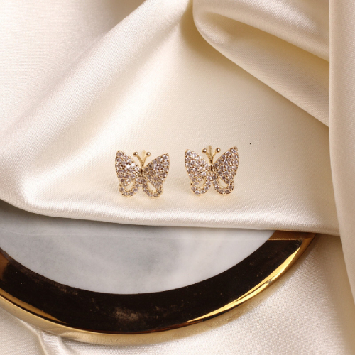 Dancing Butterfly Studs 2020 New Trendy Light Luxury Earrings for Ladies Korean Micro-Inlaid Full Diamond Ear Rings