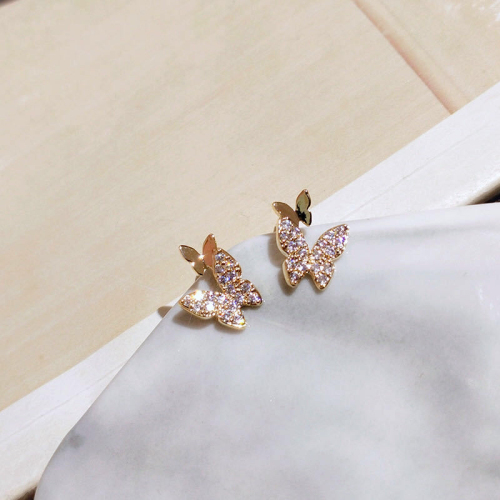 south korea dongdaemun purchasing the same super fairy mini smart butterfly earrings zircon micro-inlaid gentle petite earrings female