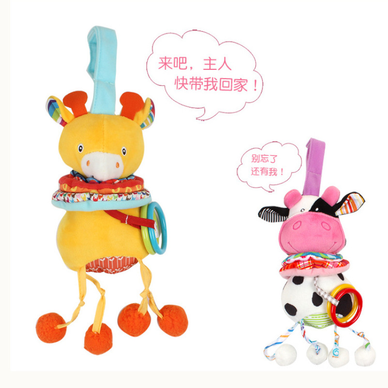 Baby animal music bell cart hanging early education and intelligence baby stroller hanging bell plush toy pic 4