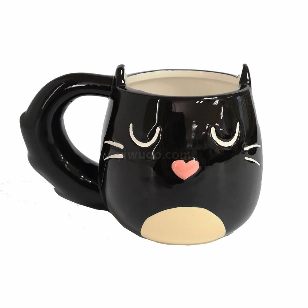 新款黑色猫咪陶瓷杯 牛奶杯 创意马克杯水杯 卡通猫咪陶瓷马克杯