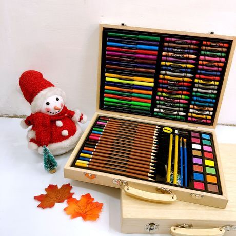 118-Piece Wooden Box Children‘s Watercolor Brush Set Student Painting Art Crayon Color Lead Set Can Be Customized