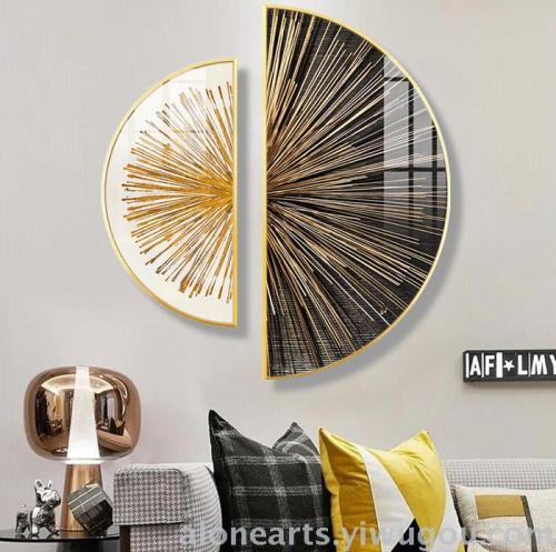 Modern Light Luxury Semicircle Decorative Painting Minimalist Abstract Crystal Porcelain Painting Living Room Dining Room and Bedroom Hanging Paintings Entrance Wall Painting